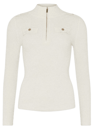 Micro Chenille Rib Knitted Half Zip Top | Karen Millen