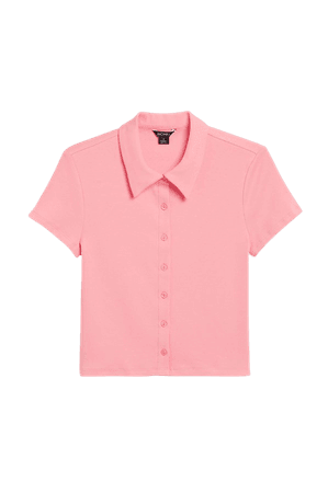 Jersey button-up shirt - Pink - Polo shirts - Monki WW