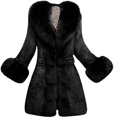 Fastbot women's Black Fuax Fur Coat Knee Length Jacket Luxury Party Wear Clubwear Outwear Loose Cardigan Faux Fox Elegant at Amazon Women's Coats Shop