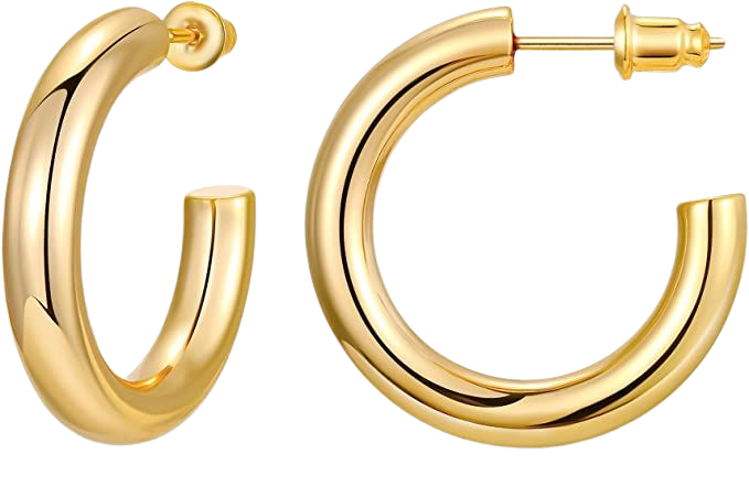Amazon.com: Gacimy Chunky Gold Hoop Earrings for Women 14k Real Gold Plated, 925 Sterling Silver Post Gold Hoops for Women, 30mm Yellow Gold Medium Hoop Earrings : Clothing, Shoes & Jewelry
