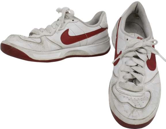 1990s Vintage Shoes: 90s -Nike- Mens white with red swoosh flat bottom old school style tennis shoes. Shoes show light wear but still have a long life to live. Would look awesome with a pair of baggy pants or short shorts.