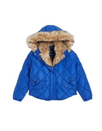 Blue quilted puffer coat | River Island