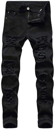 Amazon.com: MODOQO Men's Straight Leg Jeans,Simple Fashion Premium Cotton Skinny Ripped Denim Pants(Black,CN-28/US-26): Clothing