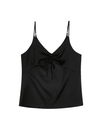 Black ruched front cami top | River Island
