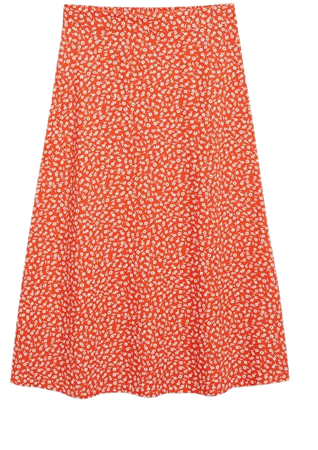 Lightweight red floral midi skirt - Red floral - Monki WW