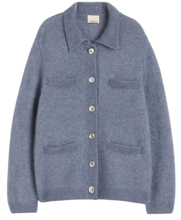 Mohair-blend Cardigan with Collar - Pigeon blue - Ladies | H&M US