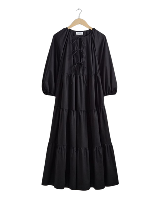 Tiered Tie-Detail Midi Dress - Black - Midi dresses - & Other Stories US