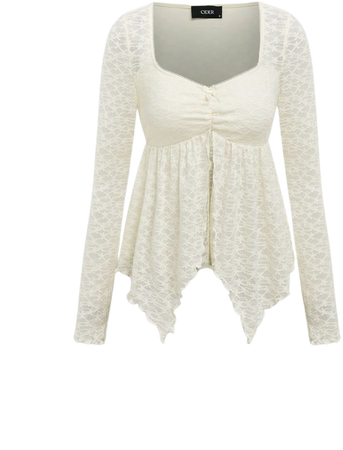 Lace Square Neck Solid Long Sleeve Blouse - Cider
