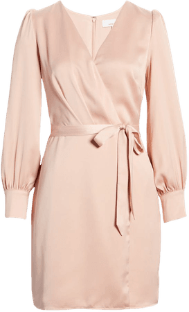 Adelyn Rae Matte Sateen Faux Wrap Long Sleeve Minidress | Nordstrom
