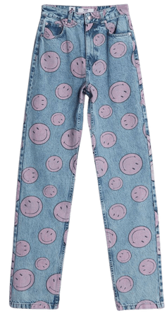 Straight fit Smiley jeans - Denim - Woman | Bershka