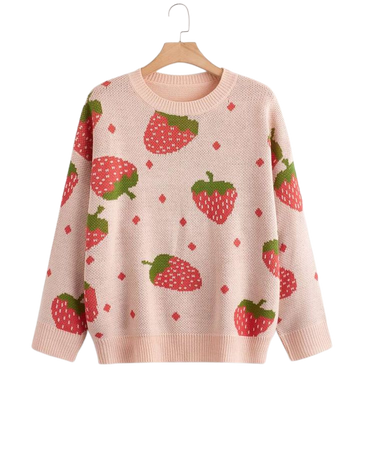 Plus Strawberry Pattern Drop Shoulder Sweater | SHEIN USA