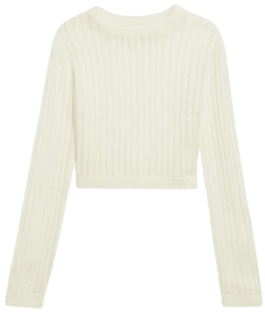 Long sleeved ribbed knit sweater - White - Monki WW