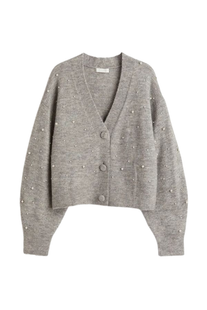 Bead-detail Knit Cardigan - Gray melange - Ladies | H&M CA