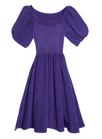 Silk-Chiffon Square Neck Puff-Sleeve Dress - Creative Essentials