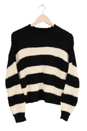 Cozy Striped Sweater - Fuzzy Black Striped Sweater - Knit Sweater - Lulus