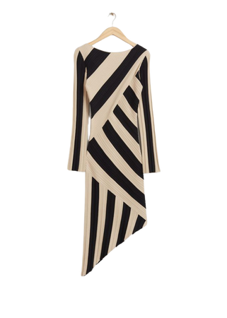 Asymmetric Irregular Ribbed Midi Dress - Black and White Striped - & Other Stories WW