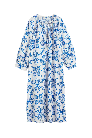 Cotton Dress with Drawstring - White/blue patterned - Ladies | H&M US