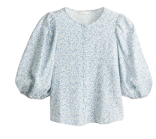 Linen-blend Blouse - White/blue patterned - Ladies | H&M US