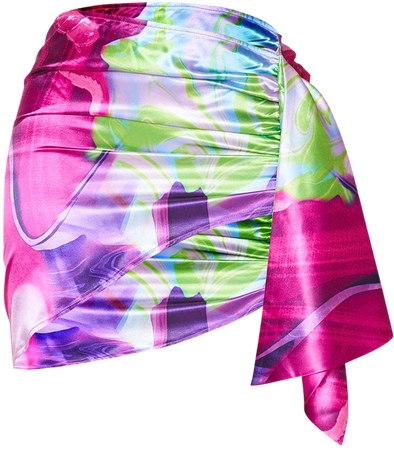 Shape Fuchsia Marble Print Satin Wrap Split Bodycon Skirt | PrettyLittleThing USA