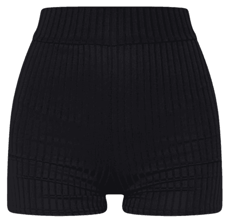 Janice Black Ribbed Shorts | Shorts | PrettyLittleThing USA