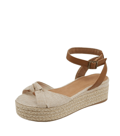 Linen Twist Detail Buckled Ankle Platform Sandals | SHEIN USA