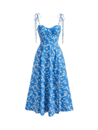 SHEIN MOD Floral Print Split Thigh Cami Blue And White Breast Cup Spring And Summer Straps Dress | SHEIN USA