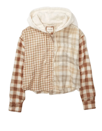 AE Cropped Flannel Shirt Hoodie