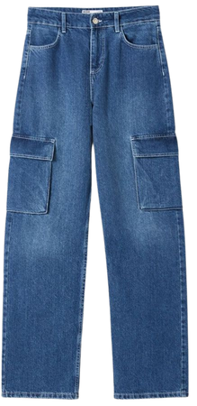Straight-fit cargo jeans - Denim - Woman | Bershka