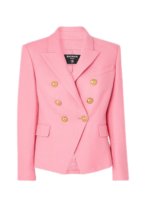 Double-breasted Cotton-pique Blazer - Pink