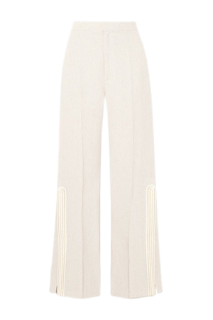 Petra Embroidered Satin-trimmed Grain De Poudre Flared Pants - Cream