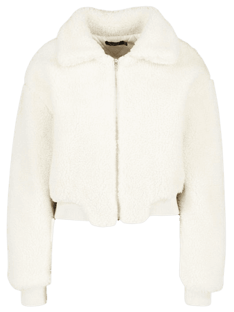 Crop Faux Teddy Fur Bomber Jacket | Boohoo UK