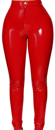 late night text vinyl pants- red