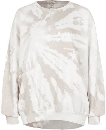 Beige tie dye long sleeve sweatshirt | River Island