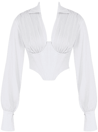 Clothing : Tops : Mistress Rocks 'Much Love' White Gathered Corset Shirt