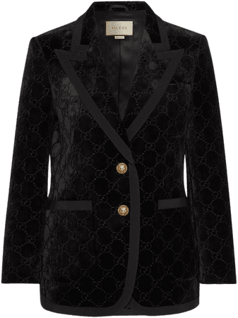 Black Grosgrain-trimmed metallic velvet-jacquard blazer | Gucci | NET-A-PORTER