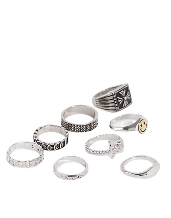 ASOS DESIGN 8 pack vintage ring set with mixed textures in silver tone | ASOS