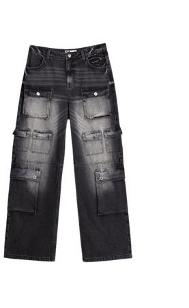 Multi-cargo baggy jeans - Denim - Women | Bershka