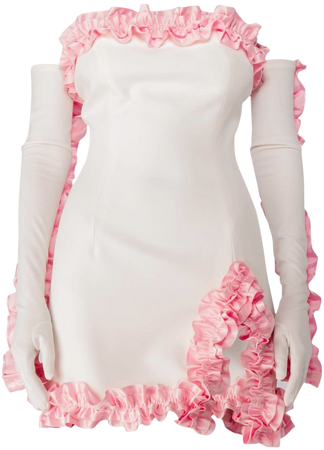 Mimi Mini Dress & Gloves - White / Pink | Miscreants | Wolf & Badger