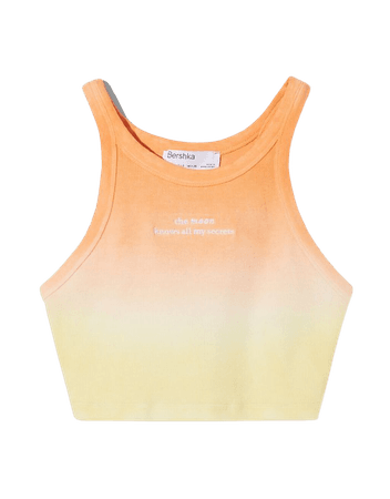 Ribbed top with embroidery - New - Woman | Bershka