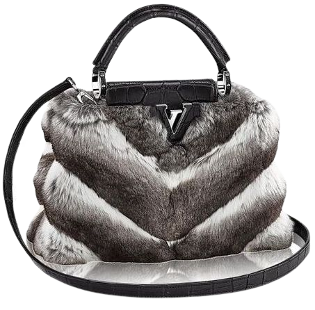 lv black grey white fur bag