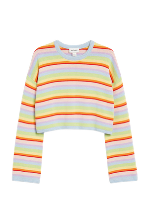 Multicoloured cropped long sleeve knit top - Rainbow - Monki WW