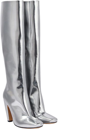 BOTTEGA VENETA - Mirrored Leather Knee High Boots in Silver - Bottega Veneta | Mytheresa