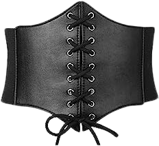 XZQTIVE Black Corset Waist Belt for Women, Wide Elastic Tie Waspie Belt for Dresses 4.7inch at Amazon Women’s Clothing store