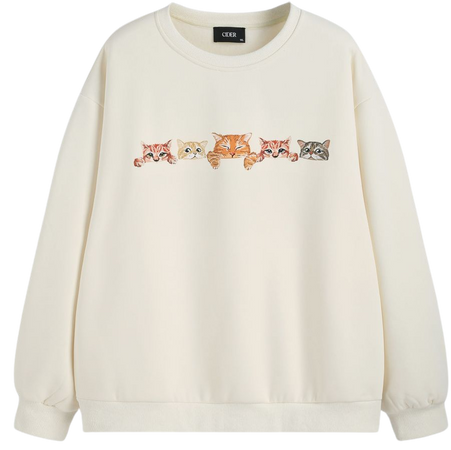 Terry Cat Pattern Sweatshirt Curve & Plus - Cider