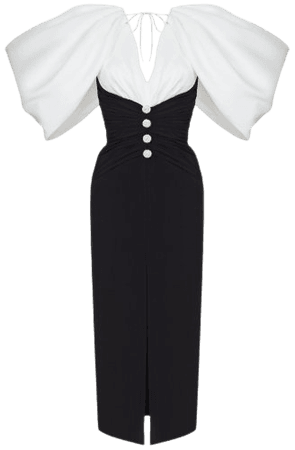 Button-Embellished Draped Crepe And Linen Midi Dress By Rasario | Moda Operandi