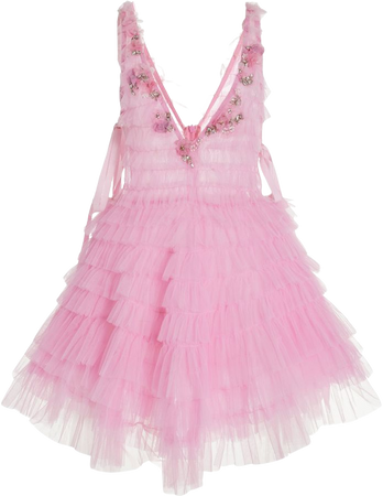 Loveshackfancy Minya Ruffled Tulle Mini Dress In Pink | ModeSens