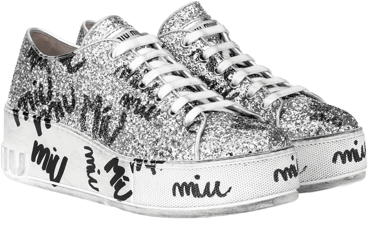 MIU MIU- Glitter Platform Sneakers