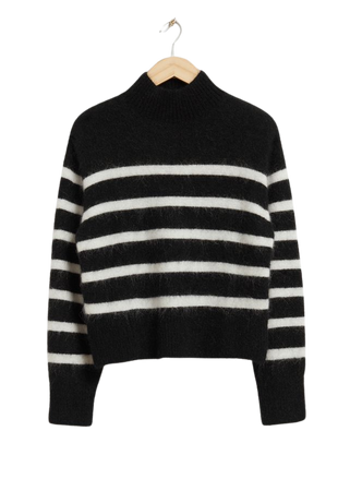 Cropped Mock Neck Knit Sweater - Black/White - Sweaters - & Other Stories US