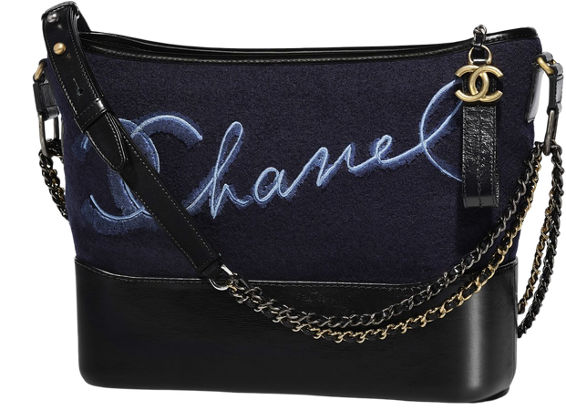 Embroidered Wool, Calfskin, Silver-Tone & Gold-Tone Metal Navy Blue & Blue CHANEL'S GABRIELLE Hobo Bag | CHANEL