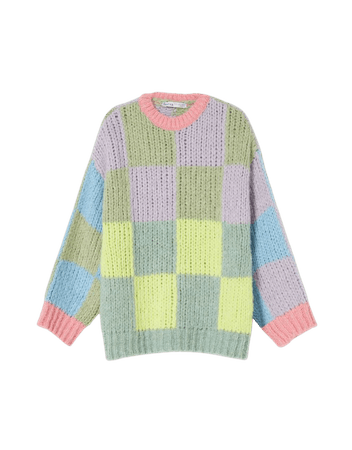 Crew neck sweater with multicolored check design - New - Woman | Bershka